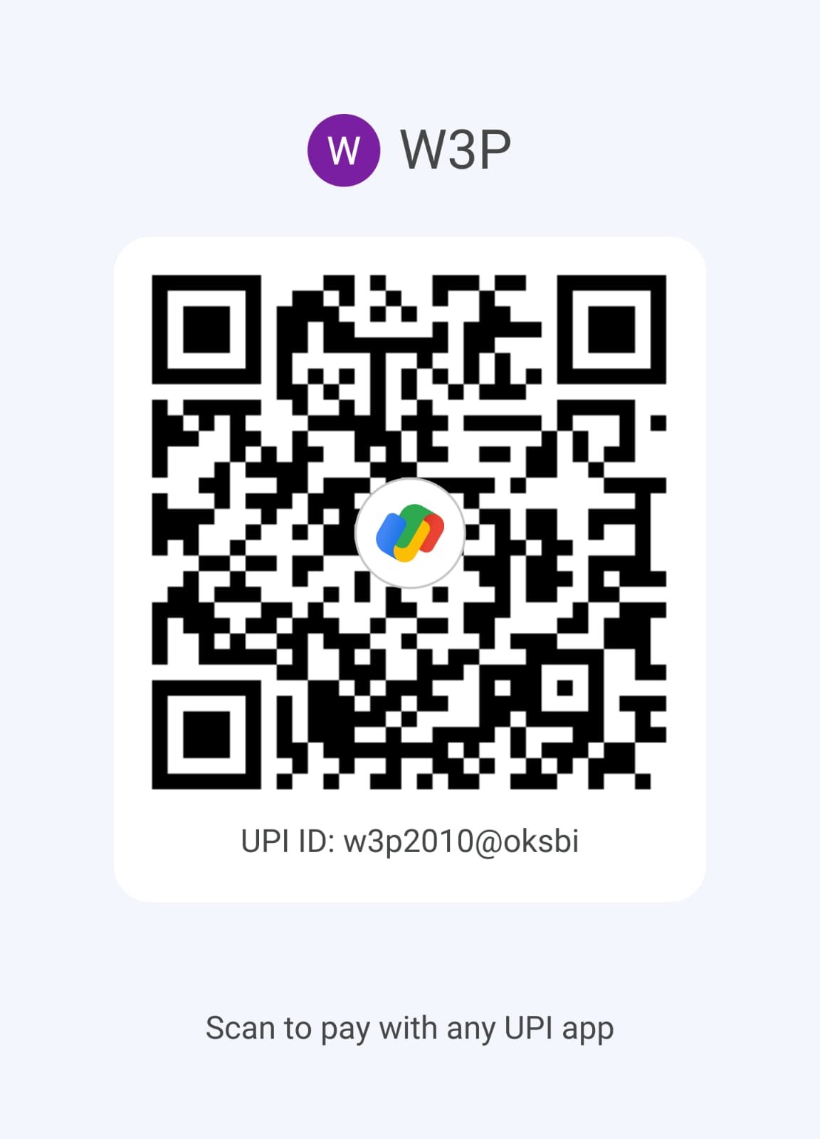 W3P UPI QR Code — w3p2010@oksbi